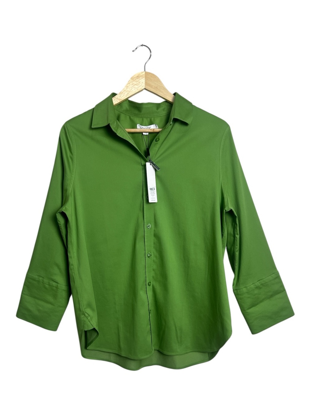 Chico’s No Iron Stretch Shirt Size 1 US 8 Salted Lime Green NWT